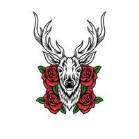 hert hoofd met rozen vector illustratie voor t-shirt ontwerp, logo, mascotte logo, embleem, sticker
