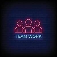 neon teken team werk met steen muur achtergrond vector