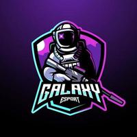 astronaut heelal Holding geweer esport mascotte logo ontwerp illustratie vector voor team gaming