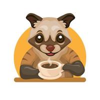 civet drinken koffie mascotte voor civet koffie drinken Product tekenfilm illustratie vector