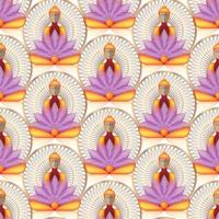 naadloos zittend Boeddha over- goud mandala en lotus bloemen. esoterisch vector illustratie. wijnoogst decoratief cultuur achtergrond. Indisch, Boeddhisme, geestelijk kunst. gouden, spiritualiteit, Thais god, yoga