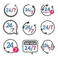 24 7 service en ondersteuning icon set vector