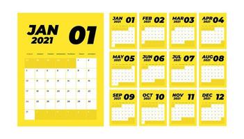 jaar 2021 maandelijkse bureaukalender vector
