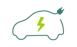 elektrisch auto met plug icoon symbool, ev auto, groen hybride voertuigen opladen punt logo, eco vriendelijk voertuig concept vector