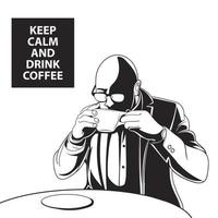 zakenman drinken koffie, thee breken tijd in helder kantoor. vector illustratie