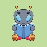 schattig buitenaards wezen lezing boek tekenfilm mascotte tekening kunst hand- getrokken concept vector kawaii icoon illustratie