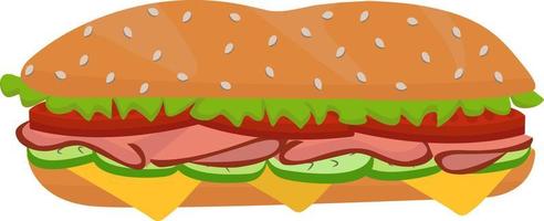 illustratie van een gestileerde Hamburger of Sandwich. snel voedsel. geïsoleerd Aan een wit background.cartoon heerlijk groot Hamburger met kaas en sesam zaden, spek, tomaten geïsoleerd Aan een wit achtergrond vector
