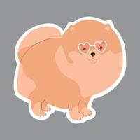 pommeren in roze bril. schattig sticker. vector illustratie voor kinderen.