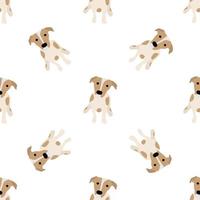 schattige honden jack russell terrier. fanatieke dieren. vector hand getekende naadloze patroon. perfect voor baby, kinderkleding, printontwerp, textiel. witte achtergrond.