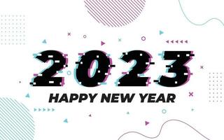 gelukkig nieuw jaar 2023, 2023 logo met glitch effect vector sjabloon, van toepassing voor banier ontwerp, kalender, uitnodiging, partij folder, enz.