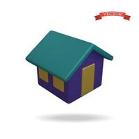 3d vector huis icoon, realistisch glanzend plastic illustratie.