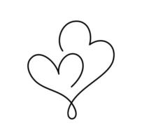 twee hand- getrokken Kerstmis liefde monoline harten een lijn. logo teken vector romantisch illustratie symbool paren en bruiloft. schoonschrift ontwerp vlak element van Valentijn dag. voor groet kaart