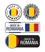 reeks van gemaakt in Roemenië etiketten, logo, Roemenië vlag, Roemenië Product embleem vector