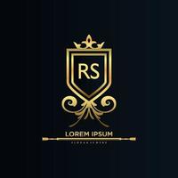 rs brief eerste met Koninklijk sjabloon.elegant met kroon logo vector, creatief belettering logo vector illustratie.