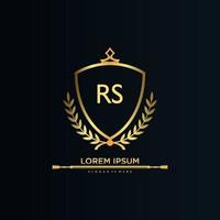 rs brief eerste met Koninklijk sjabloon.elegant met kroon logo vector, creatief belettering logo vector illustratie.