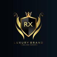 rx brief eerste met Koninklijk sjabloon.elegant met kroon logo vector, creatief belettering logo vector illustratie.