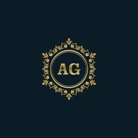 brief ag logo met luxe goud sjabloon. elegantie logo vector sjabloon.