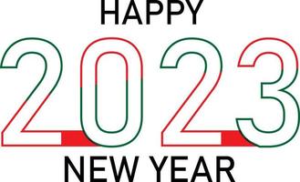 gelukkig nieuw jaar 2023 tekst ontwerp. vector illustratie. geïsoleerd Aan wit achtergrond.