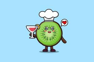 schattig tekenfilm kiwi fruit chef Holding wijn glas vector