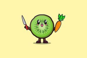 schattig tekenfilm kiwi fruit Holding mes en wortel vector