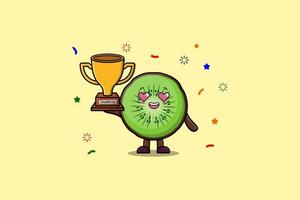 schattig tekenfilm karakter kiwi fruit Holding trofee vector