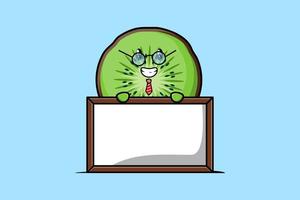 tekenfilm kiwi fruit leraar met groot whiteboard vector