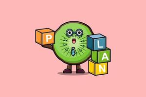 schattig tekenfilm kiwi fruit zakenman stack plan doos vector