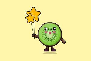 schattig tekenfilm kiwi fruit drijvend met ster ballon vector