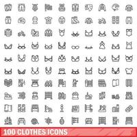 100 kleding iconen set, Kaderstijl vector
