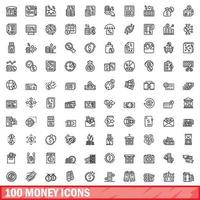 100 geld iconen set, Kaderstijl vector