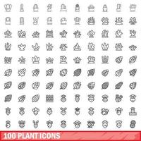 100 planten iconen set, Kaderstijl vector