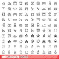 100 tuin iconen set, Kaderstijl vector