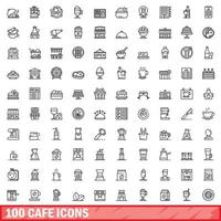 100 cafe pictogrammen set, schets stijl vector