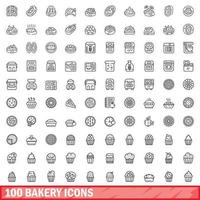 100 bakkerij iconen set, Kaderstijl vector