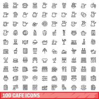 100 cafe pictogrammen set, schets stijl vector