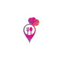 chef hoed met punt logo ontwerp. restaurant chef plaats positionering kaart logo navigatie GPS icoon. vector