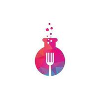 voedsel laboratorium vector logo ontwerp. laboratorium test buis met vork en lepel.