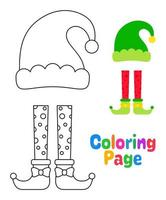 kleur bladzijde met elf hoed en schoenen voor kinderen vector