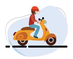 Mens rijden scooter naar behoren Aan snelweg. rit naar behoren Aan de snelweg. vlak ontwerp vector illustratie