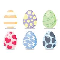 verzameling van zes veelkleurig Pasen eieren versierd met strepen, stippen, lijnen, harten, en patronen. vector