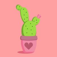 tekening cactus in de bloem pot met hart ornament. valentijn, bruiloft, liefde kaarten, afdrukken voor decoreren kleding vector