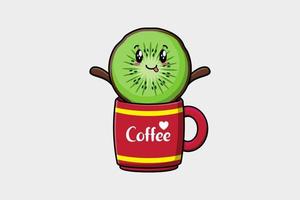 kiwi fruit schattig karakter in een koffie kop vector