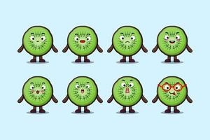 reeks kawaii kiwi fruit tekenfilm uitdrukkingen vector