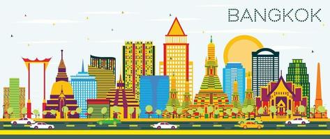 Bangkok horizon met kleur oriëntatiepunten en blauw lucht. vector