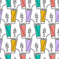 hand- getrokken naadloos patroon met ijzig bril met rietjes en bubbels. kleurrijk achtergrond. vector