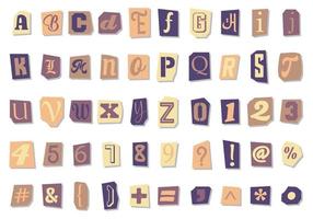 verzameling vintage stijl papieren brieven. alfabet letters. vector illustratie
