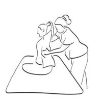 Thais masseuse aan het doen massage voor vrouw illustratie vector hand- getrokken geïsoleerd Aan wit achtergrond lijn kunst.