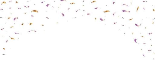 Purper en goud confetti met lint vallend Aan wit achtergrond. viering verjaardag. vector illustratie.