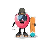 mascotte tekenfilm van hart symbool snowboard speler vector