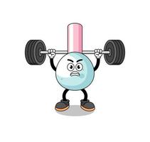 katoen knop mascotte tekenfilm hijs- een barbell vector